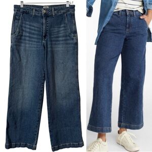 LL Bean 207 Vintage Wide Leg High Rise Cropped Jeans Washed Indigo